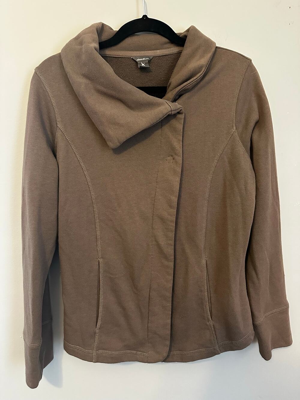 Eddie Bauer Brown Cowl Neck Draped Front Jacket Women’s L